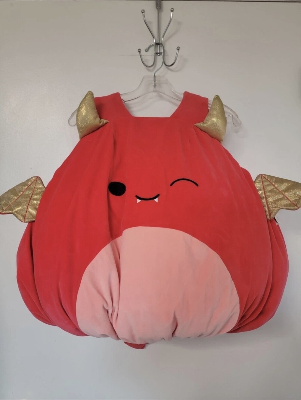 Squishmallows Red Dragon Costume with Pink Belly and Gold Wings